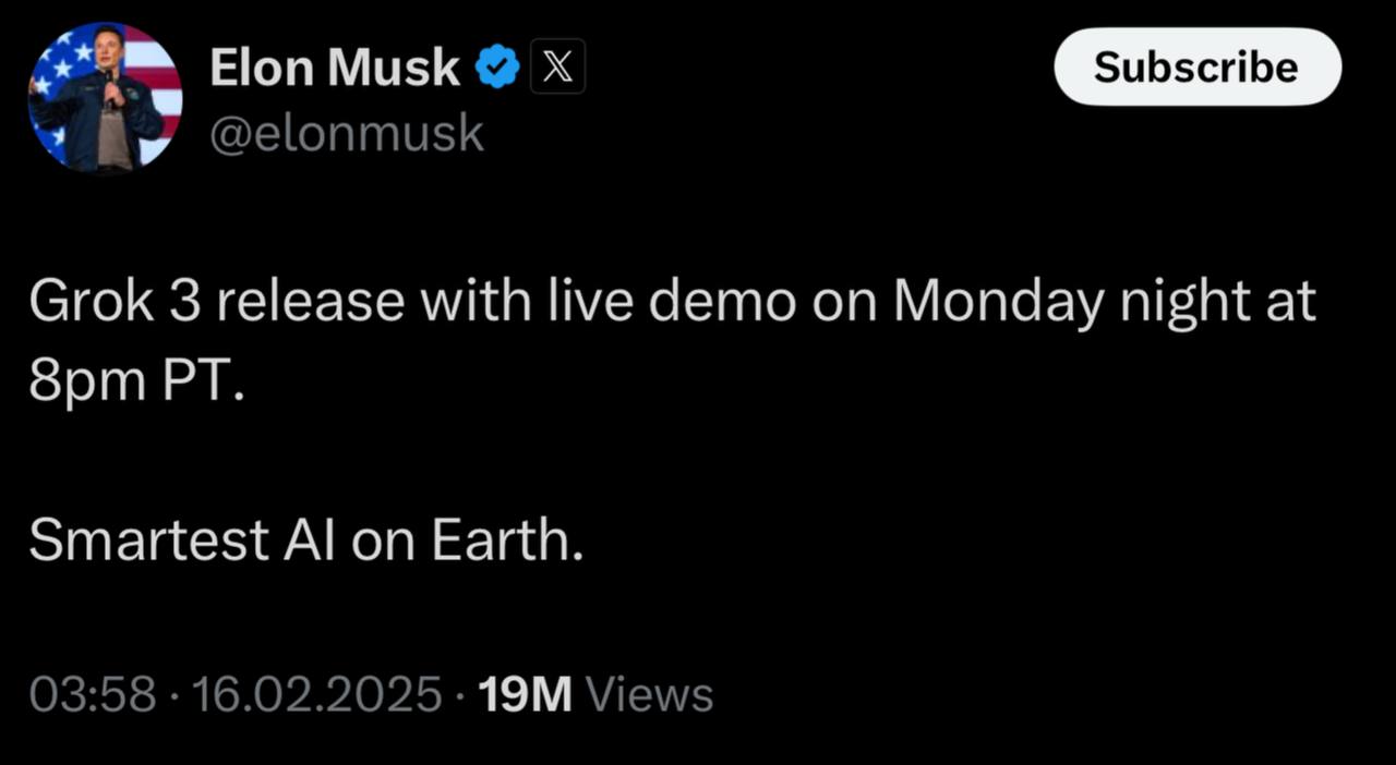 Grok 3 выйдет во вторник в 7 утра по Мск image preview